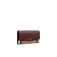 Portefeuille continental en coton House check et cuir - Mahogany Red