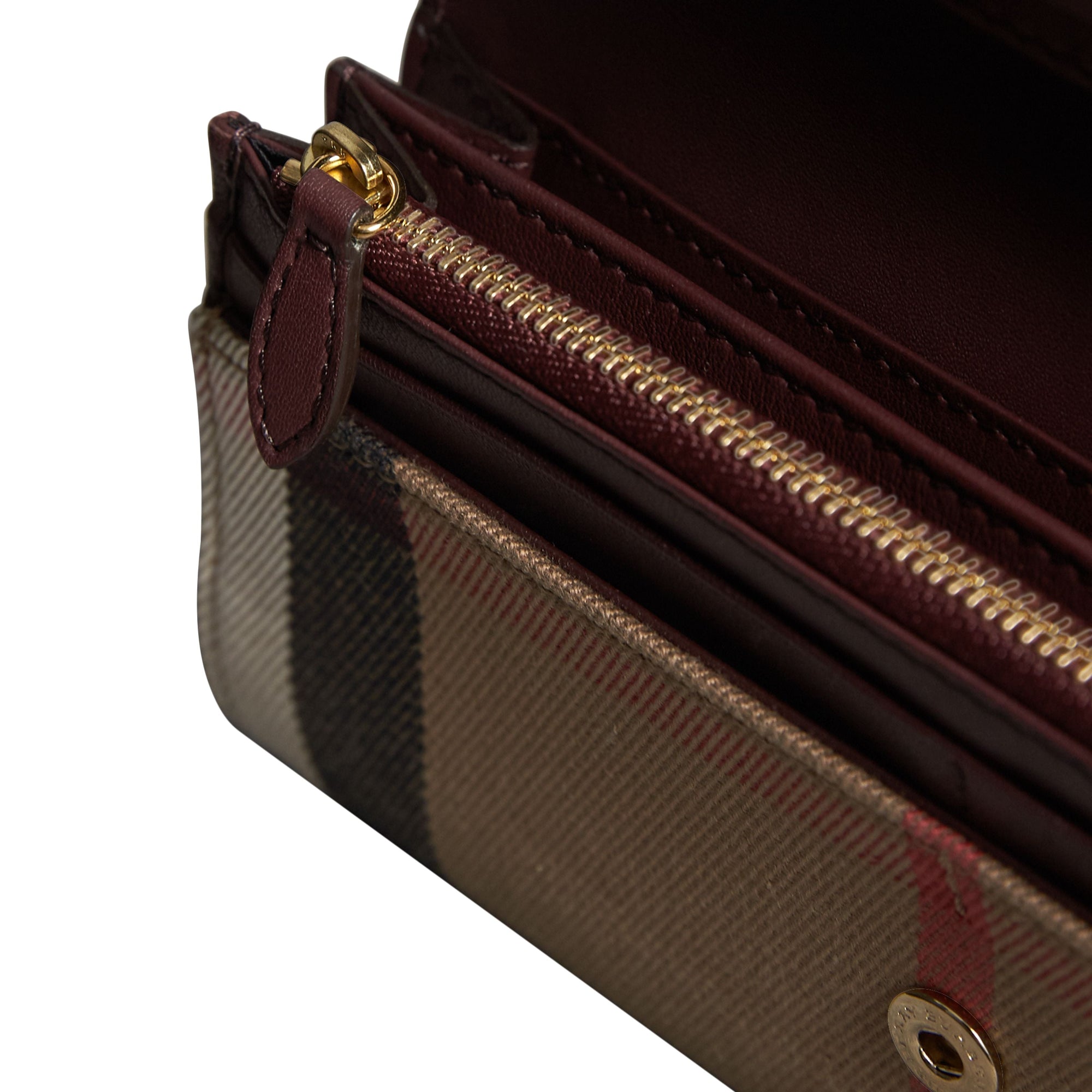 Portefeuille continental en coton House check et cuir - Mahogany Red