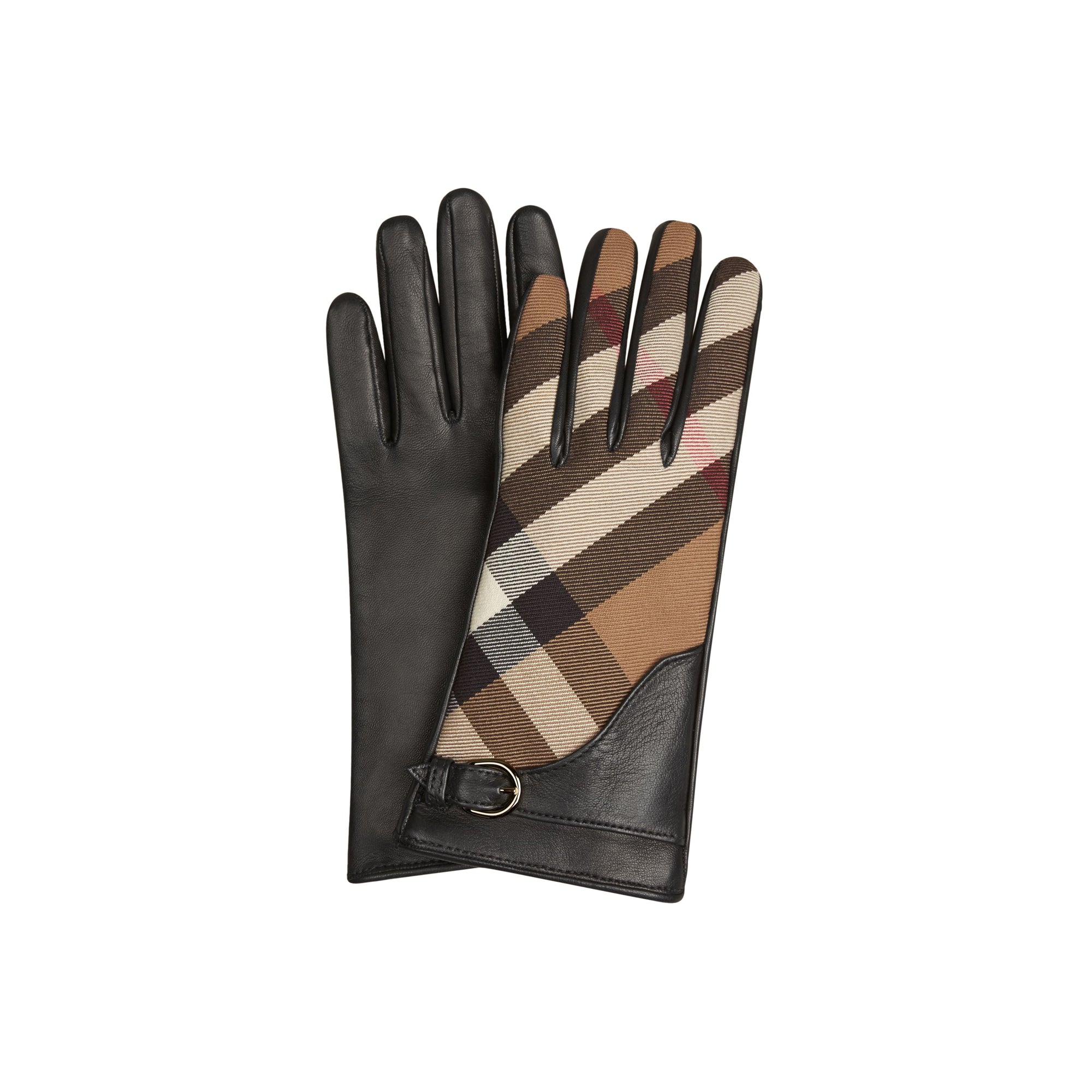 Gants en cuir et coton House check - Black