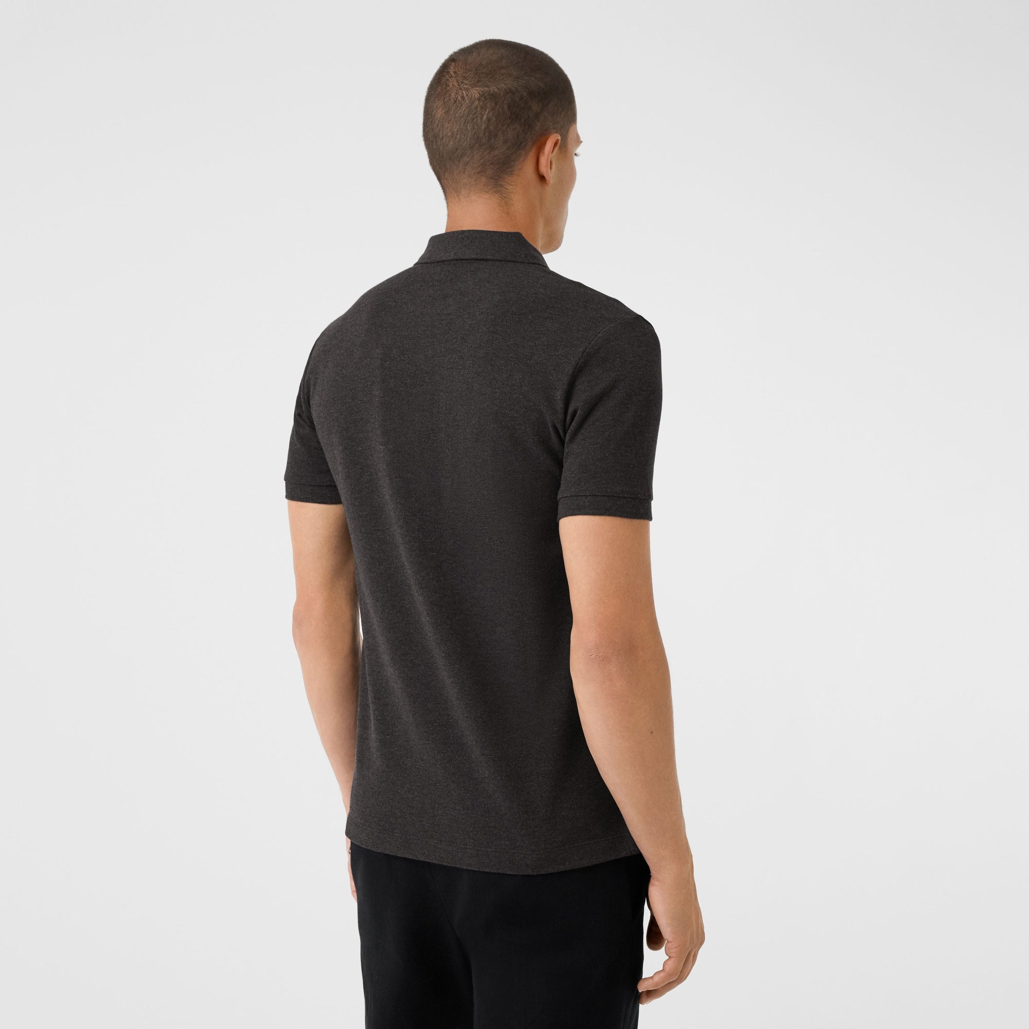 Polo en piqué de coton avec patte à motif check - Dark Charcoal Mel
