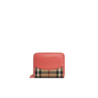 Petit portefeuille zippé en tissu Horseferry check et cuir - Coral Pink