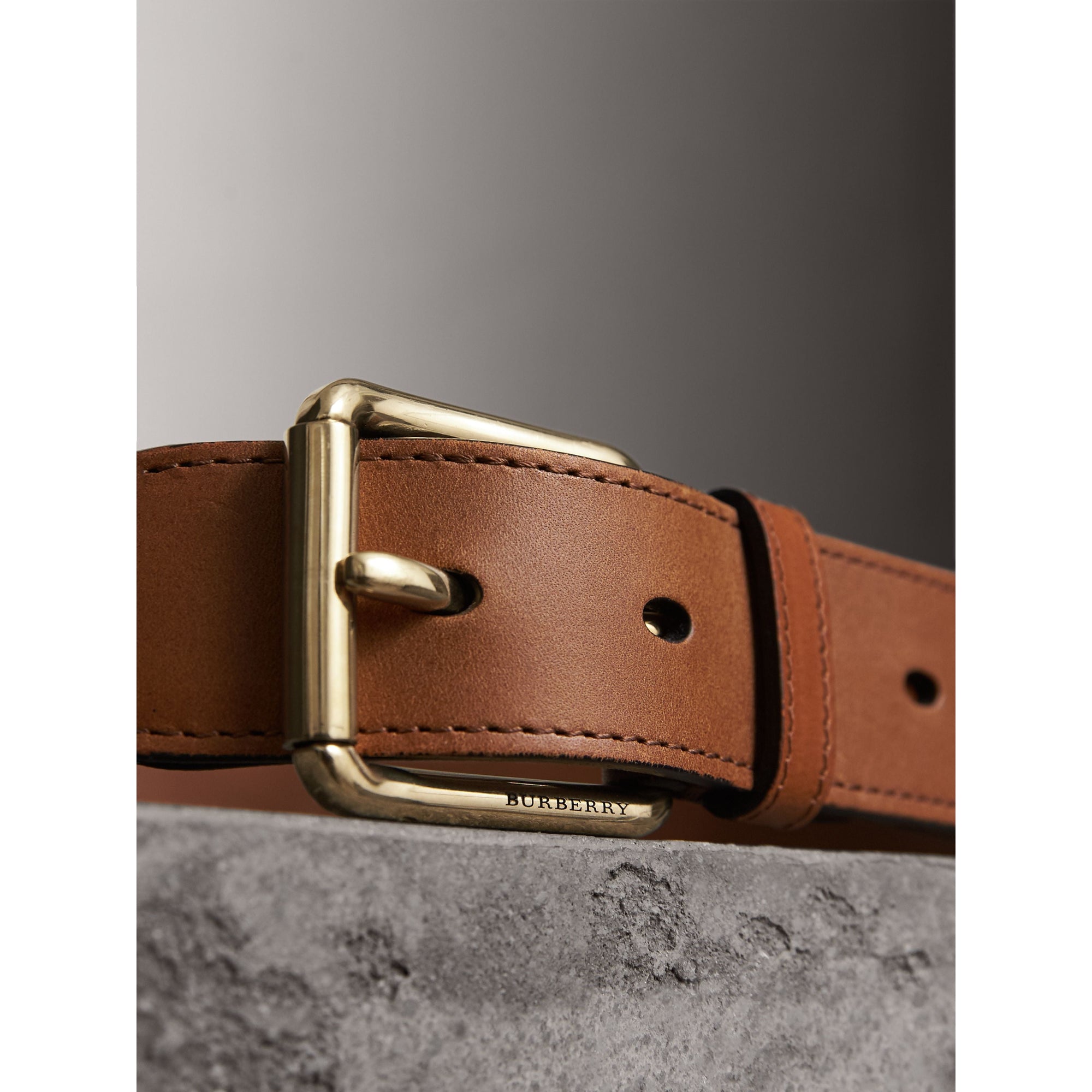 Ceinture à motif Horseferry check avec éléments en cuir - Tan