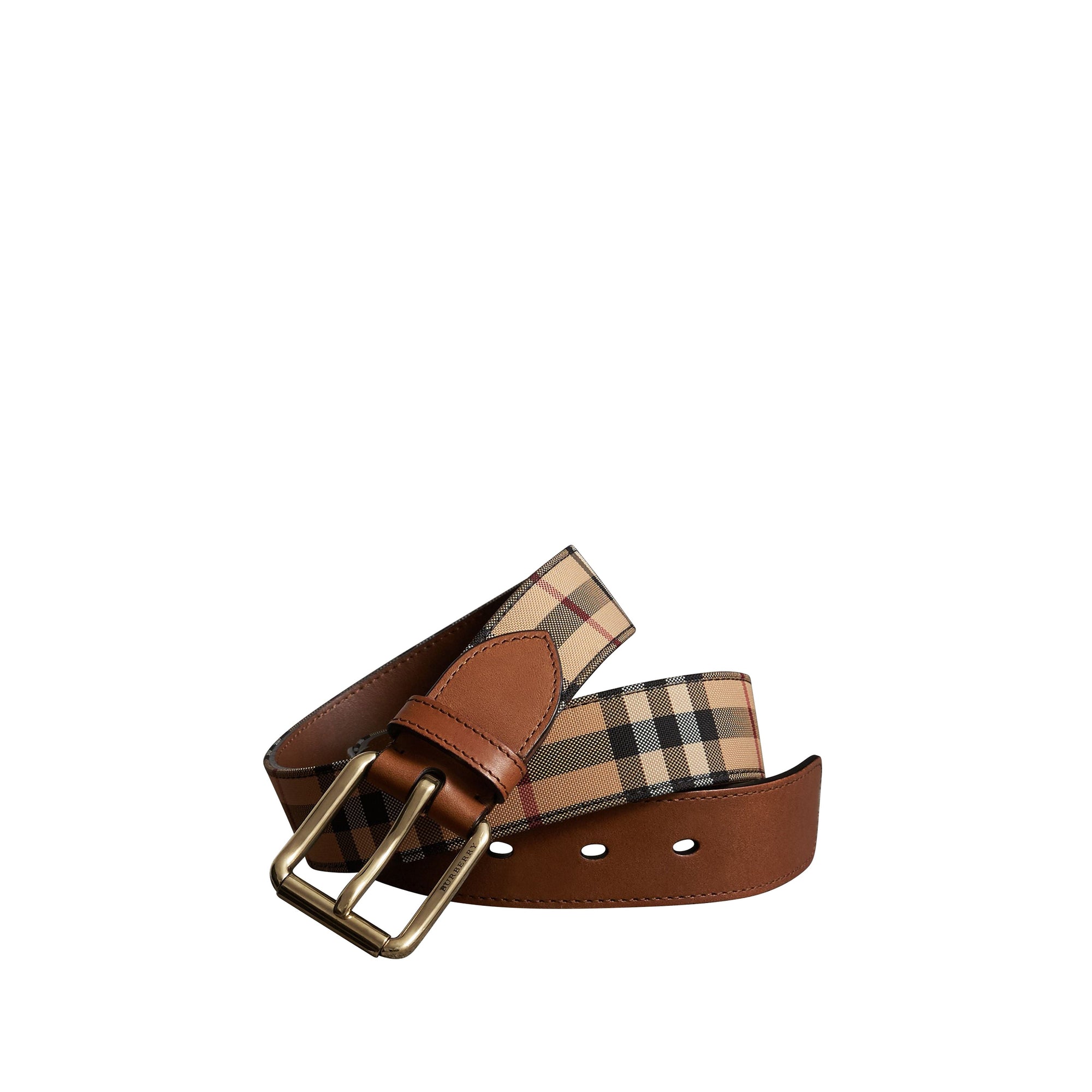 Ceinture à motif Horseferry check avec éléments en cuir - Tan