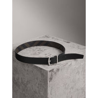 Ceinture réversible en tissu London check et cuir - Black