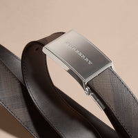 Ceinture avec plaque réversible en cuir à motif London check - Black