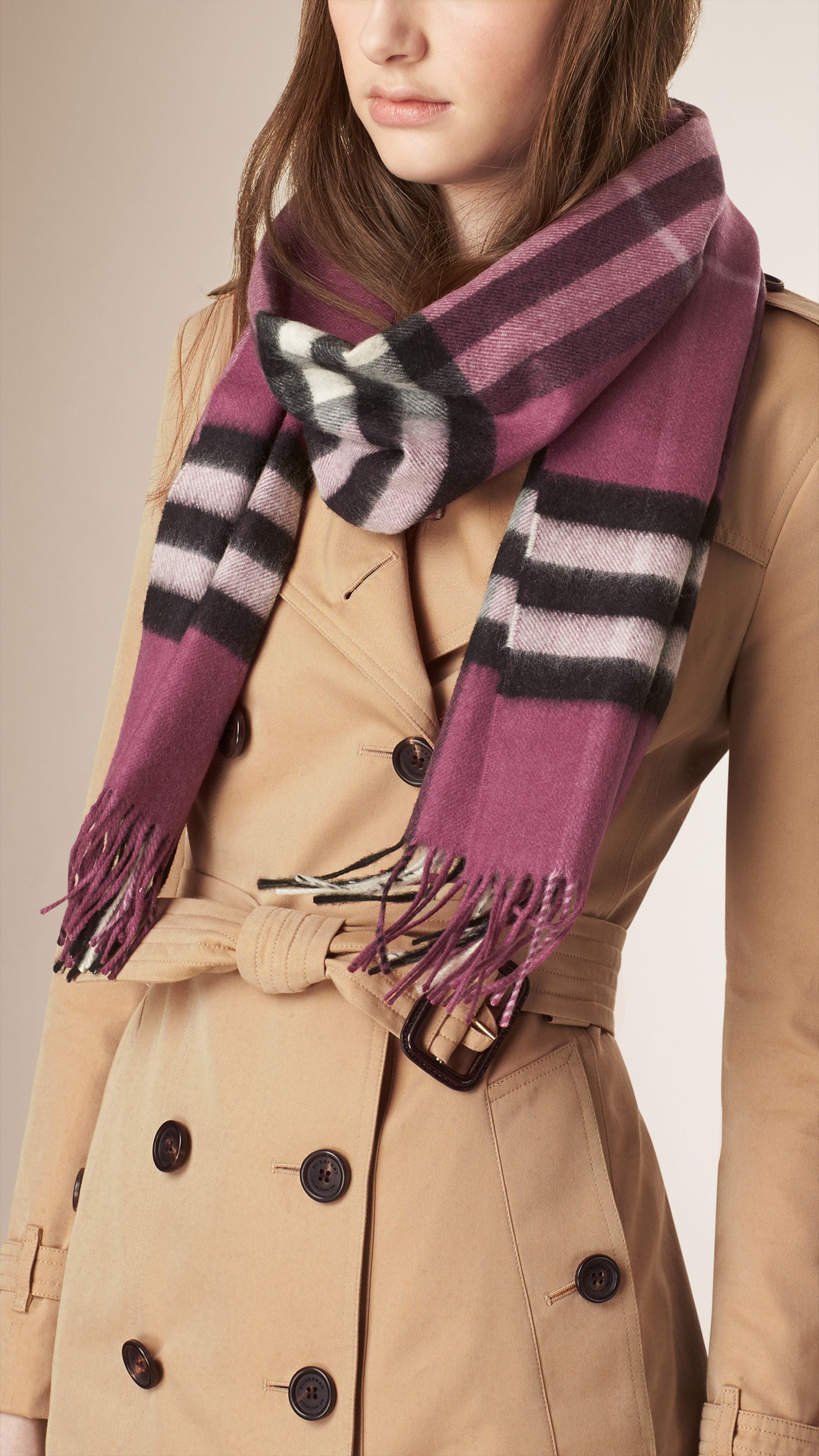 Écharpe en cachemire à motif check - Dusky Heather