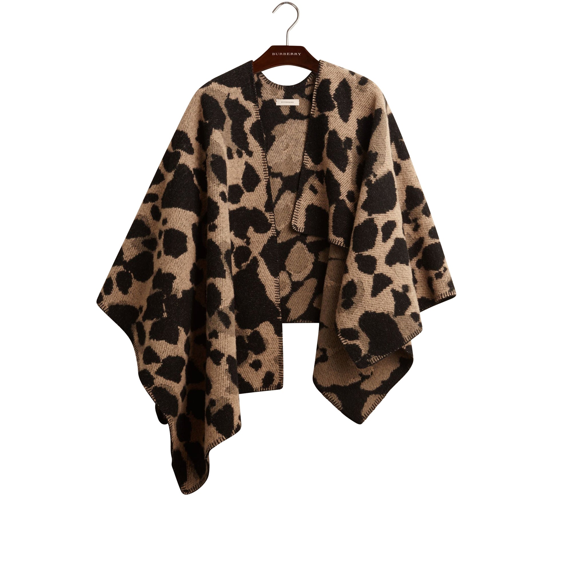 Poncho en laine et cachemire à motif fauve - Camel