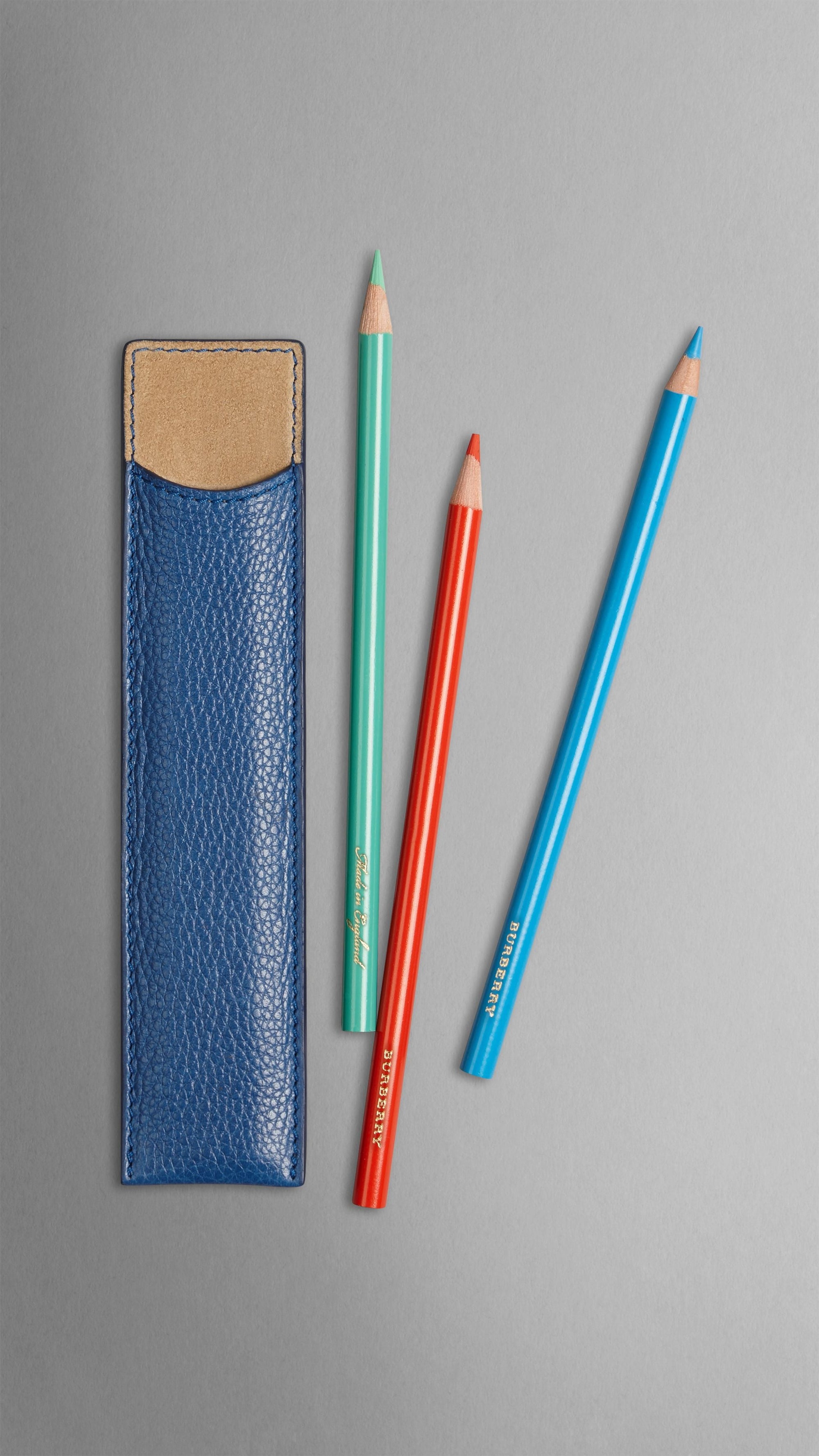 Étui à crayons en cuir grainé - Lapis Blue