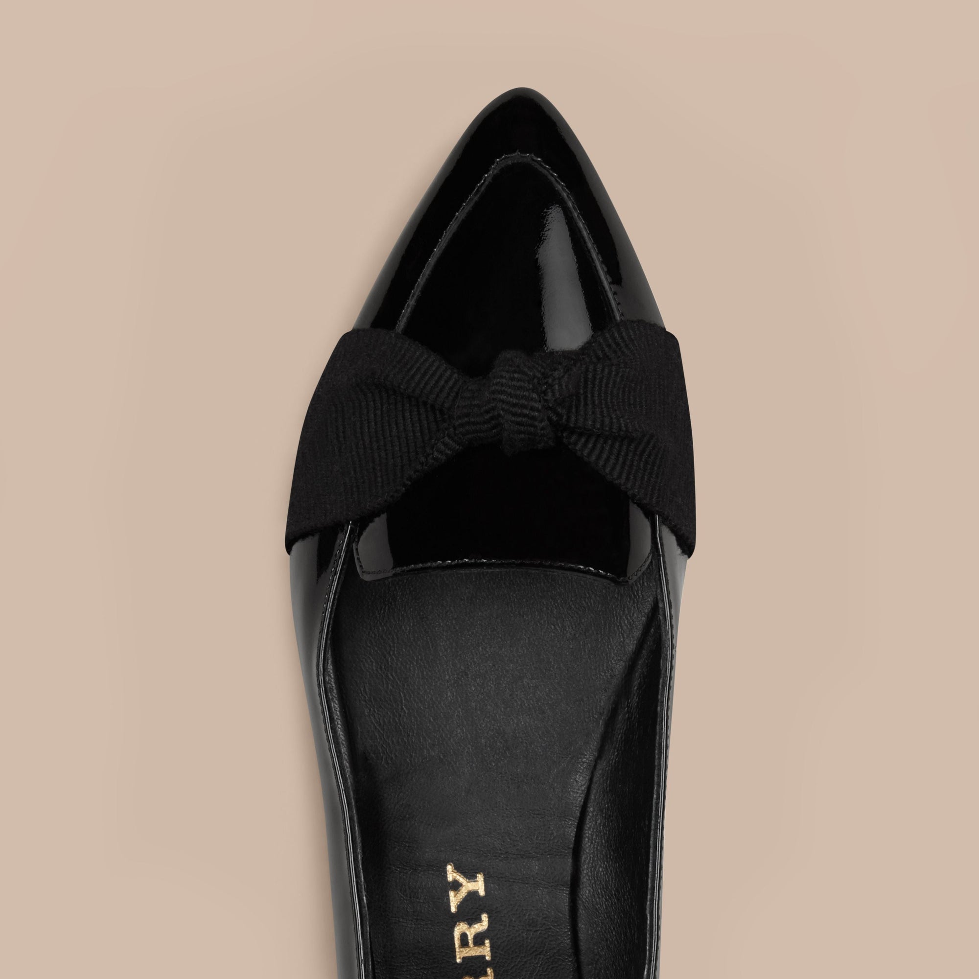 Mocassins en cuir verni avec nœud en gros-grain - Black