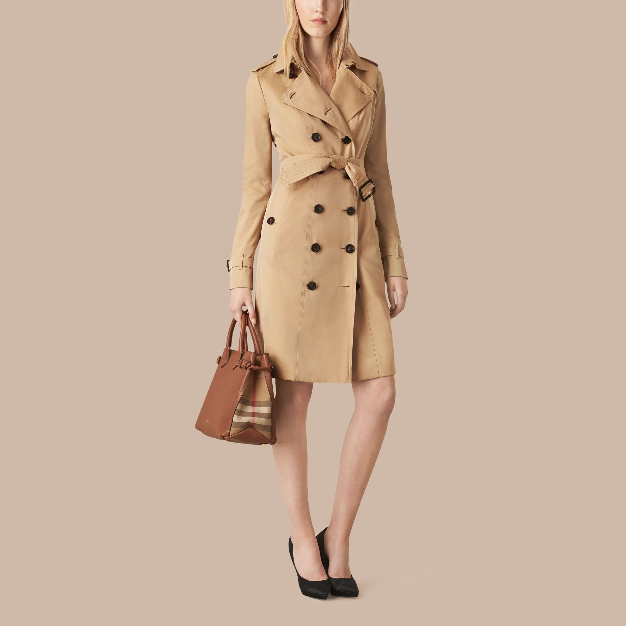 Sac The Banner medium en cuir et coton House check - Tan