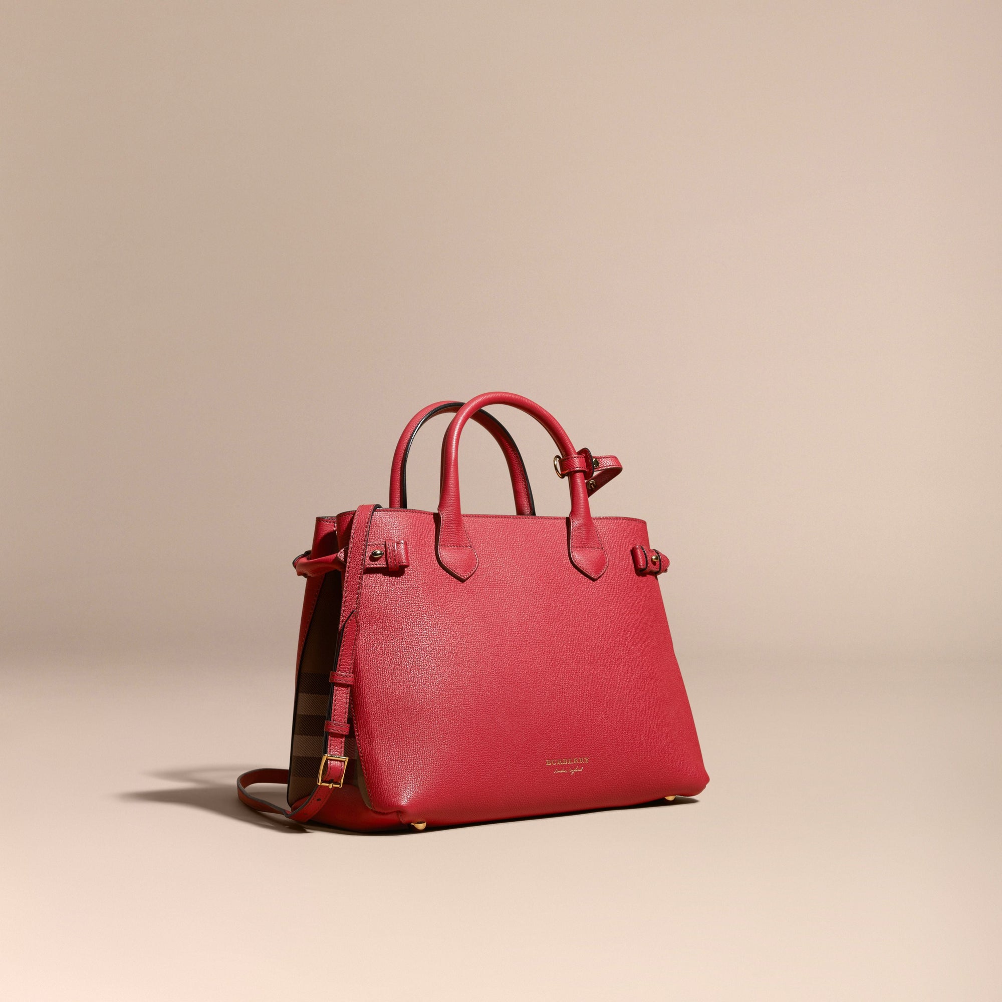Sac The Banner medium en cuir et coton House check - Russet Red