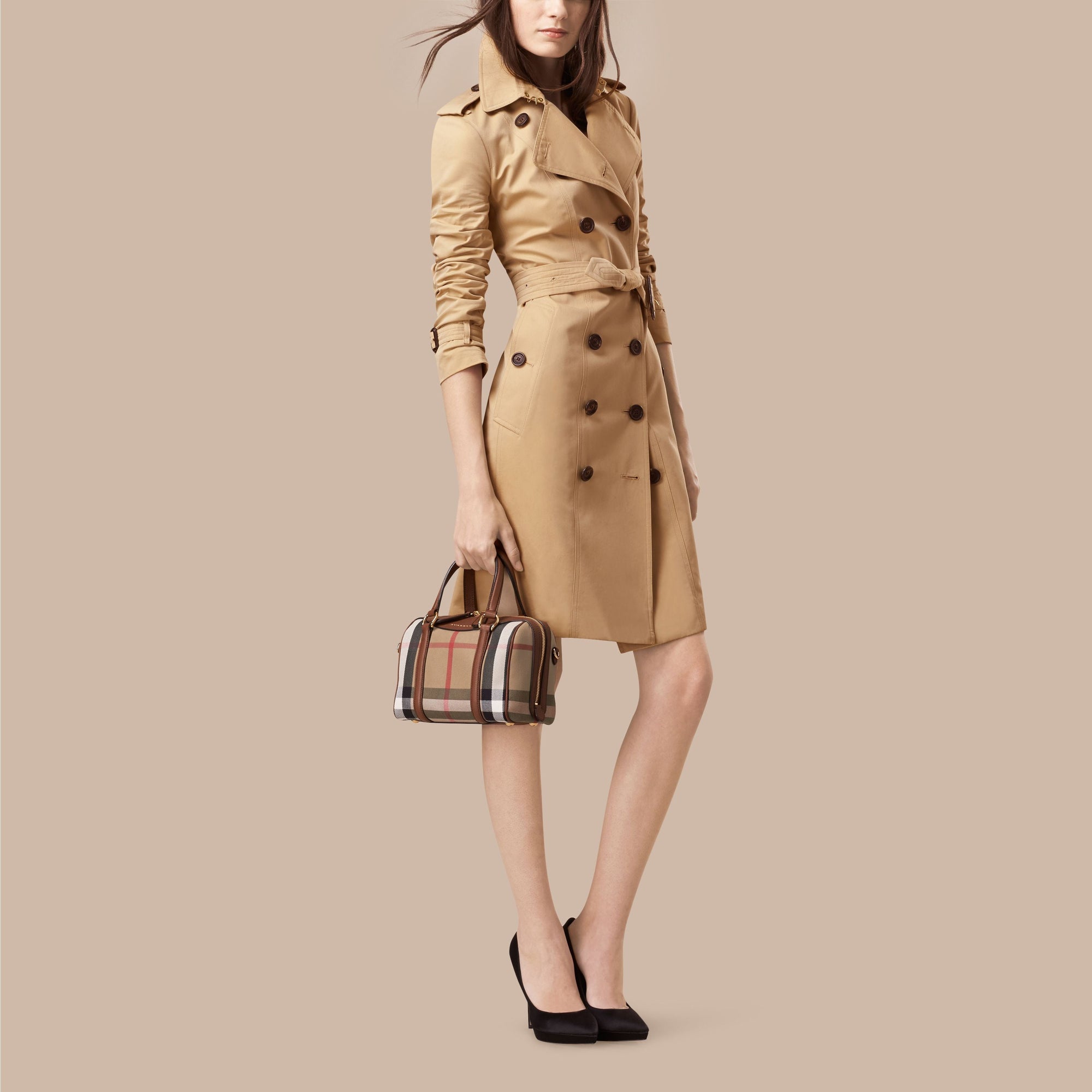 Petit sac The Alchester en coton House check et cuir - Tan