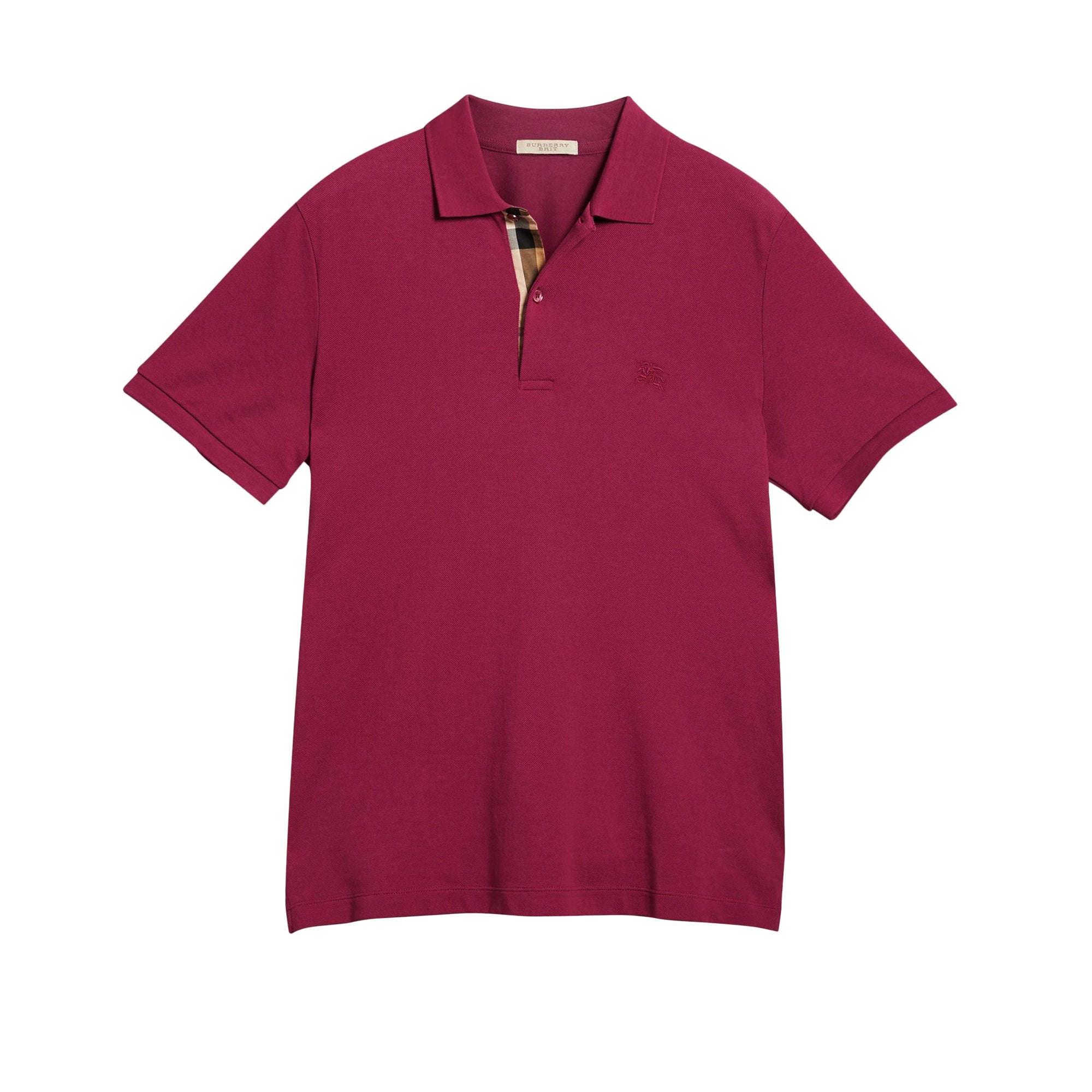 Polo en piqué de coton avec patte à motif check - Raspberry Sorbet