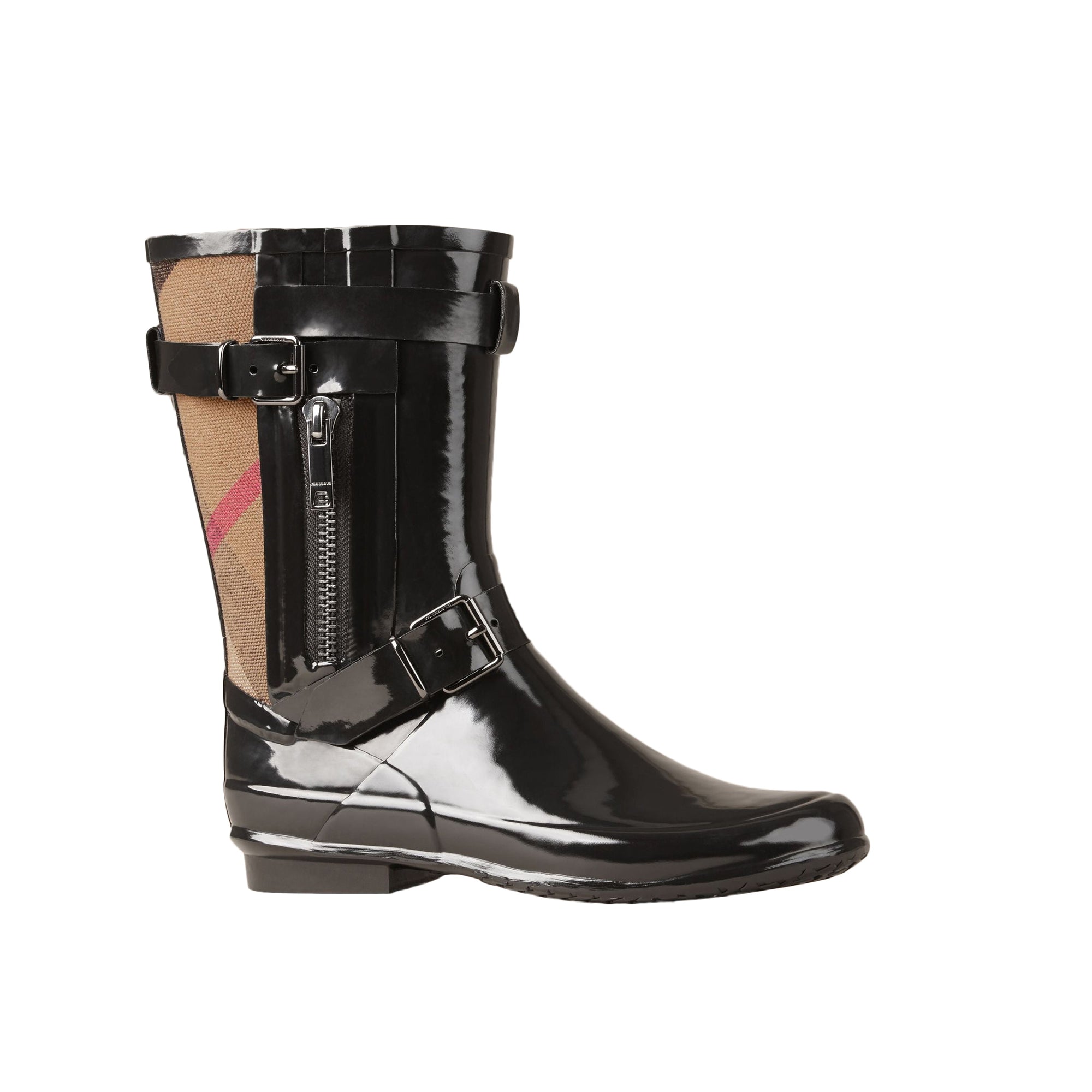 Bottes de pluie ceinturées avec éléments check - Black