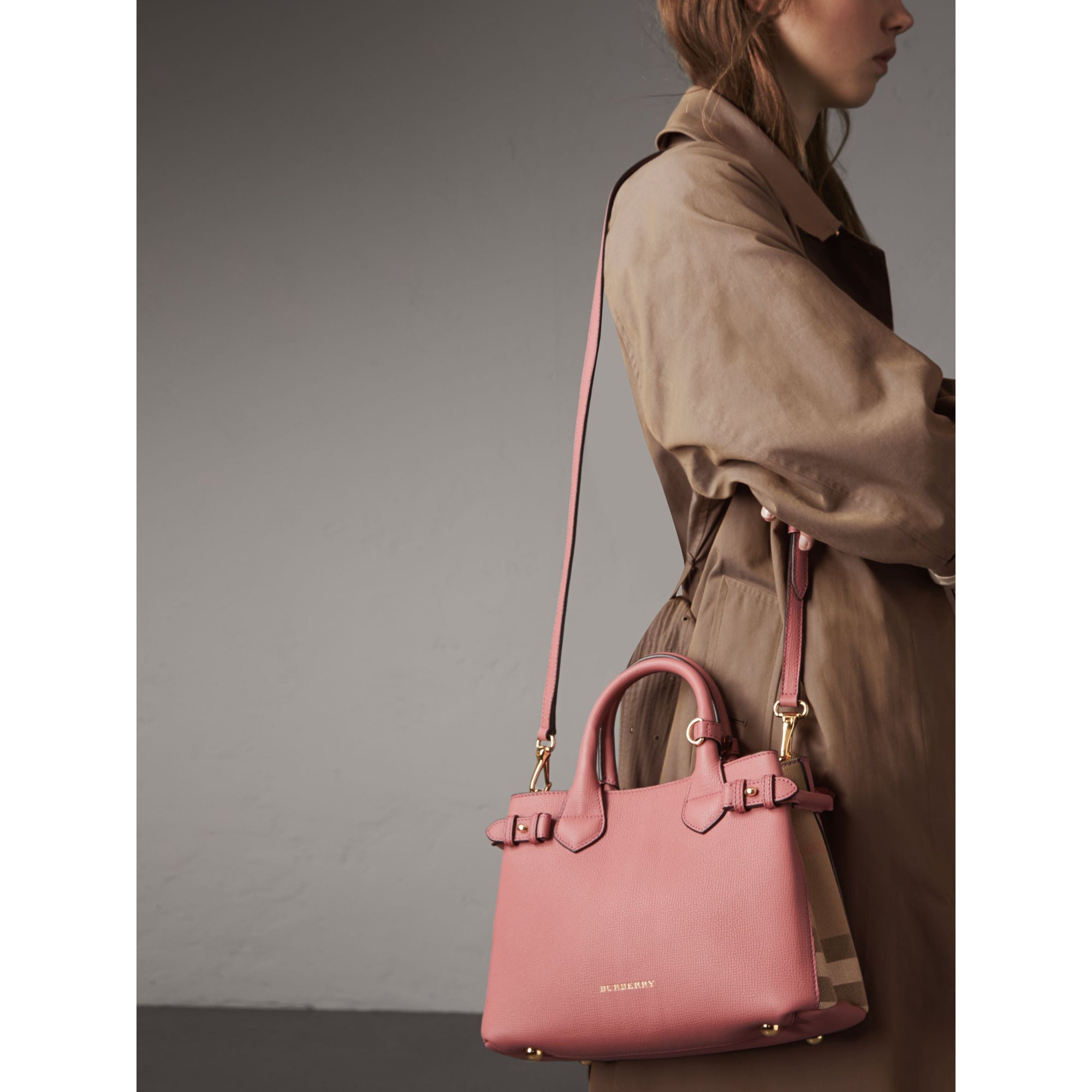 Petit sac The Banner en cuir et coton House check - Mauve Pink