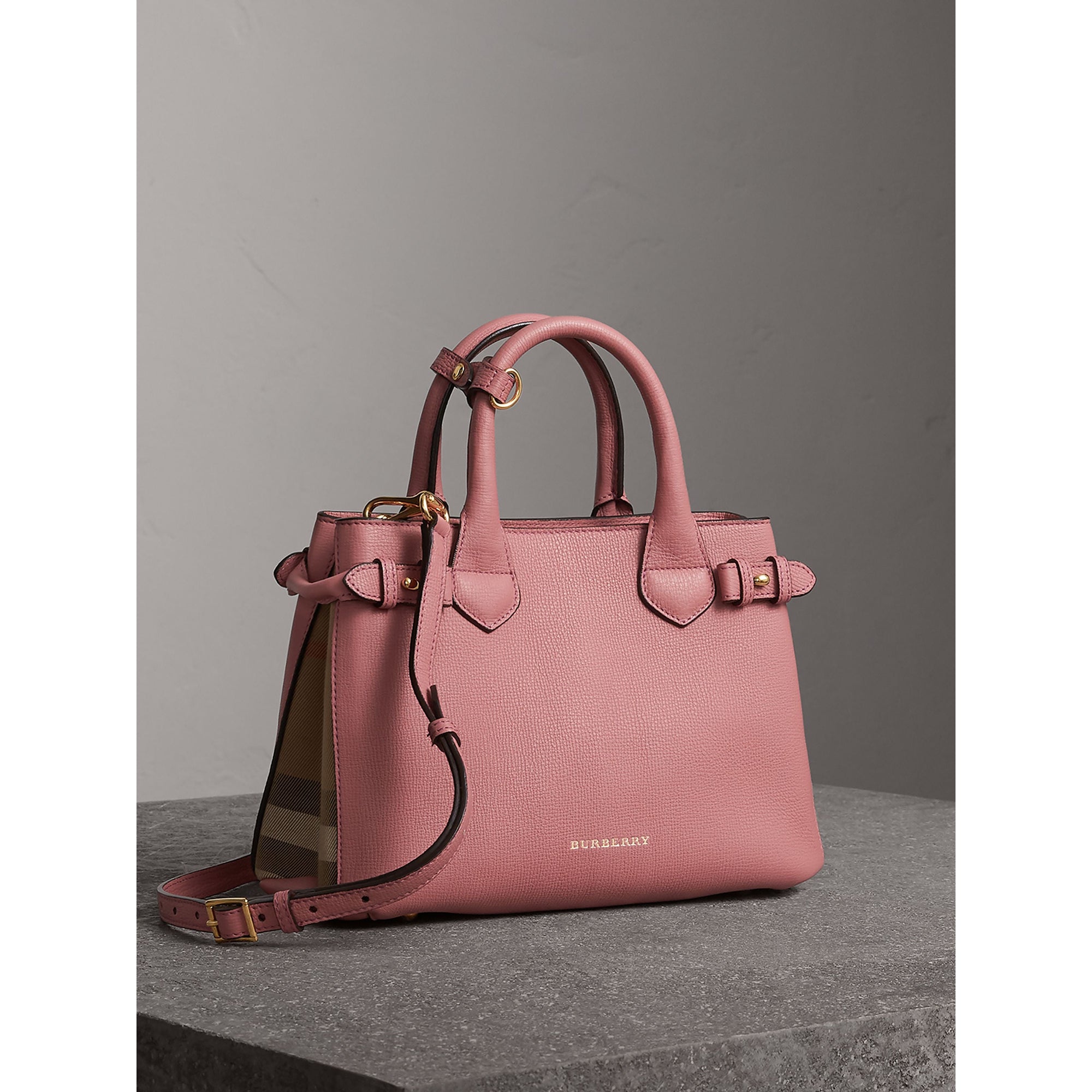 Petit sac The Banner en cuir et coton House check - Mauve Pink