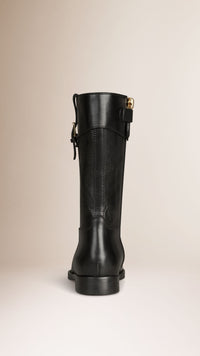 Bottes en cuir à motif check en relief - Black