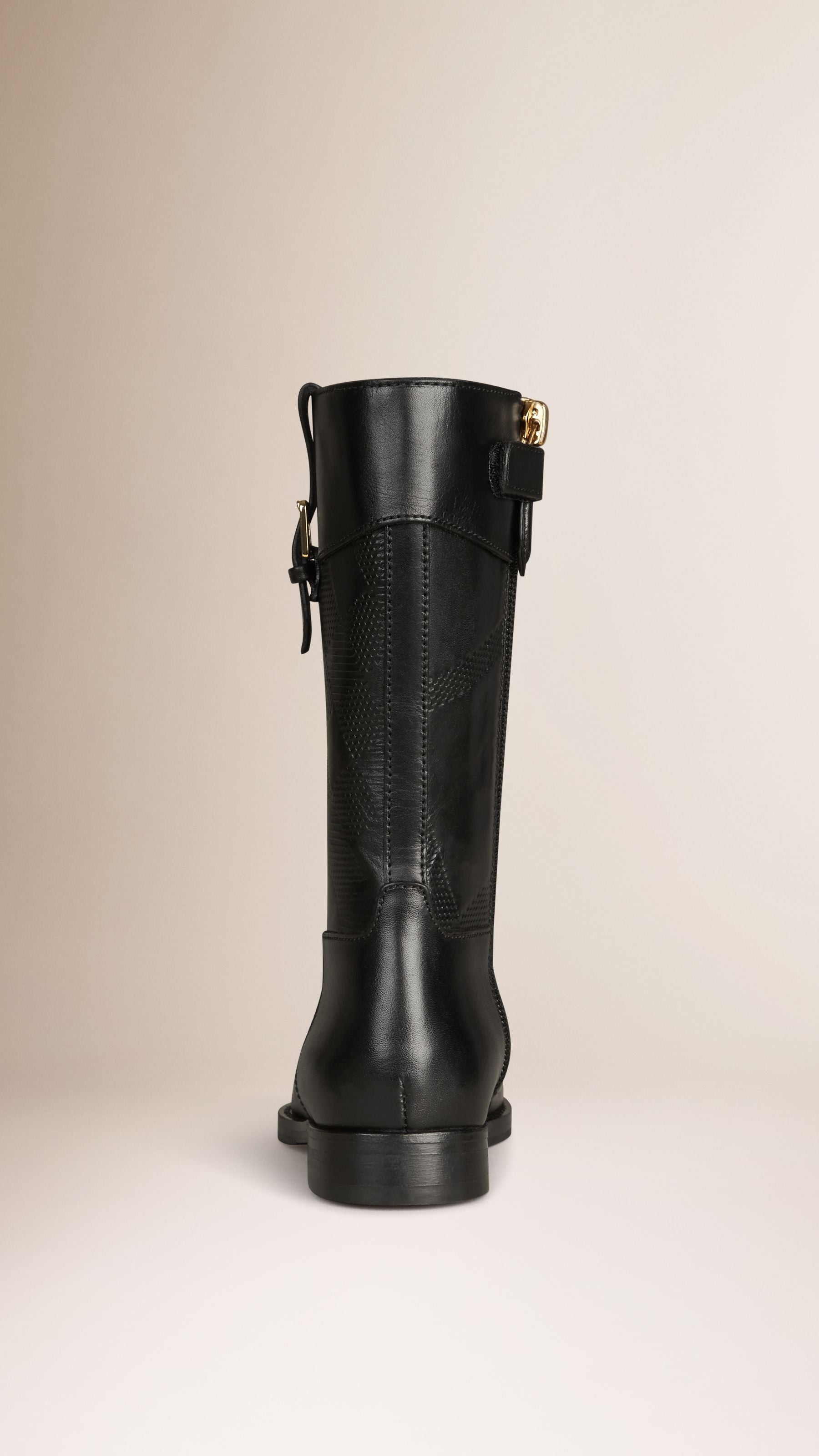 Bottes en cuir à motif check en relief - Black