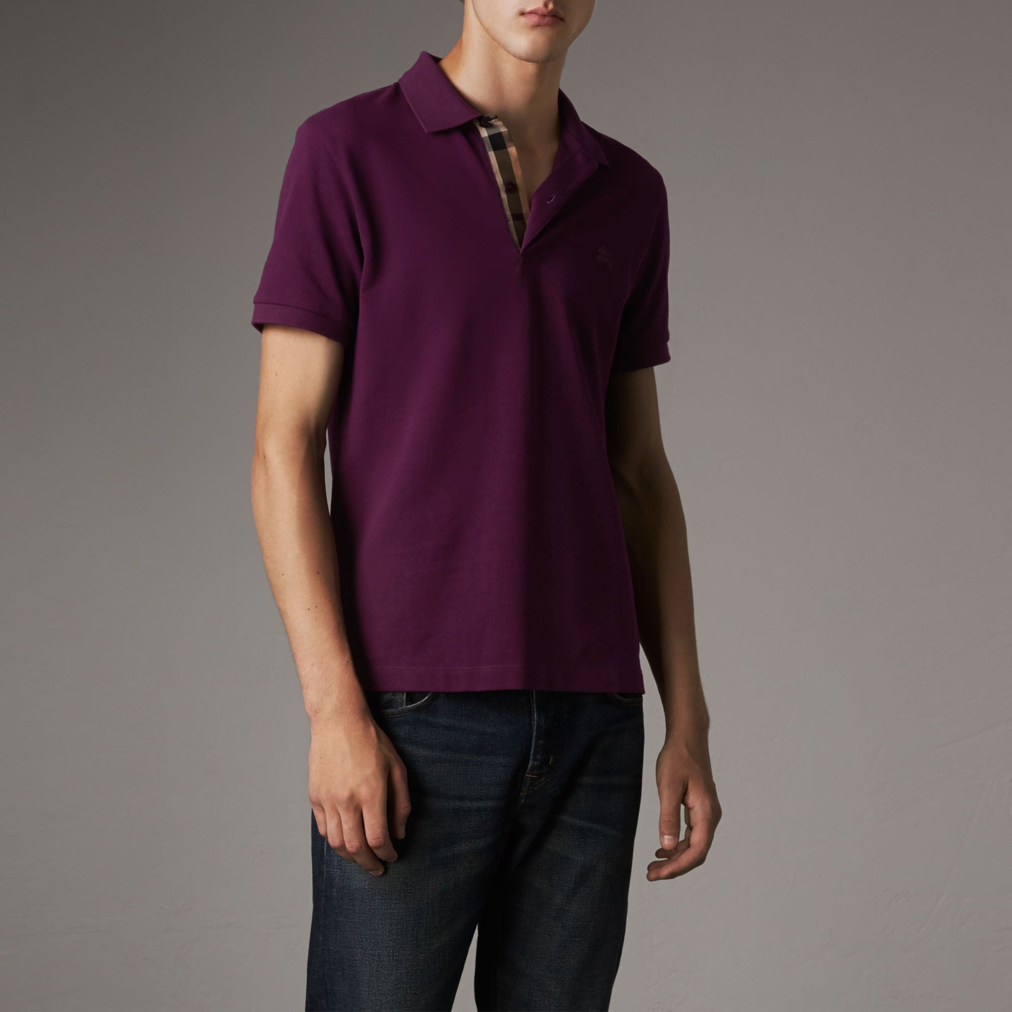 Polo en piqué de coton avec patte à motif check - Deep Purple Amethyst