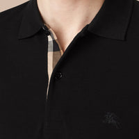 Polo à manches longues avec patte à motif check - Black