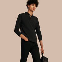 Polo à manches longues avec patte à motif check - Black