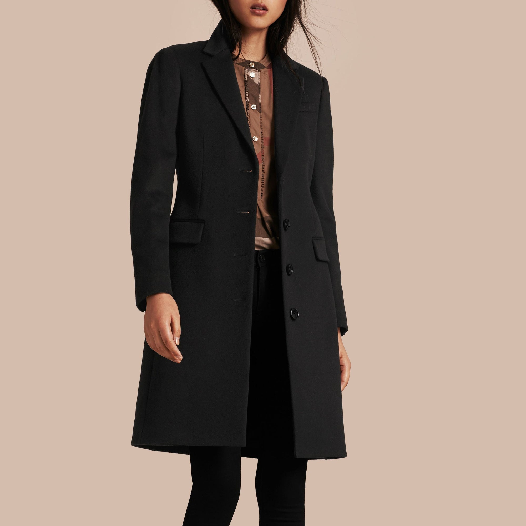 Manteau ajusté en laine et cachemire - Black