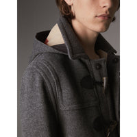 Veste duffle-coat en laine avec capuche amovible - Mid Grey Melange