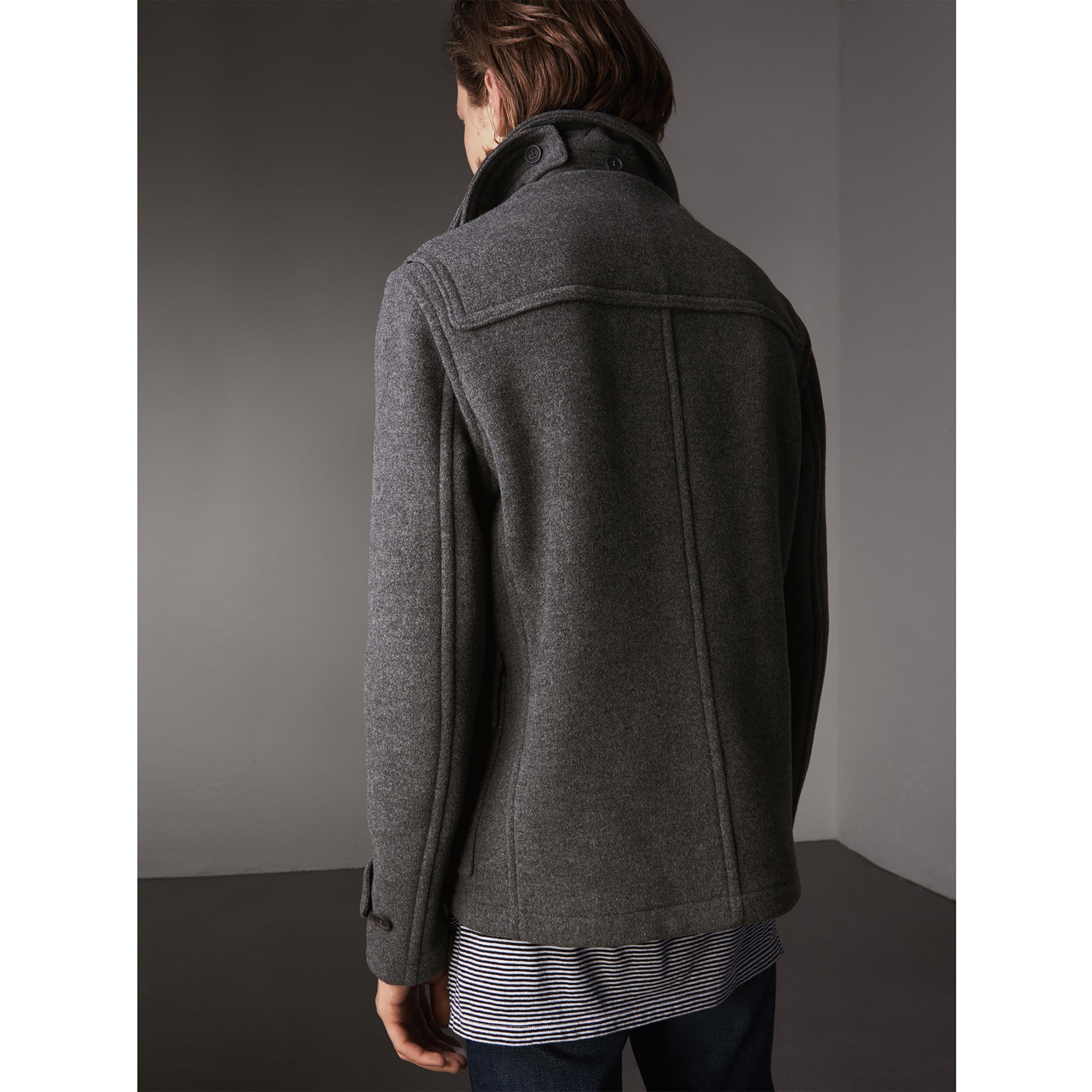 Veste duffle-coat en laine avec capuche amovible - Mid Grey Melange