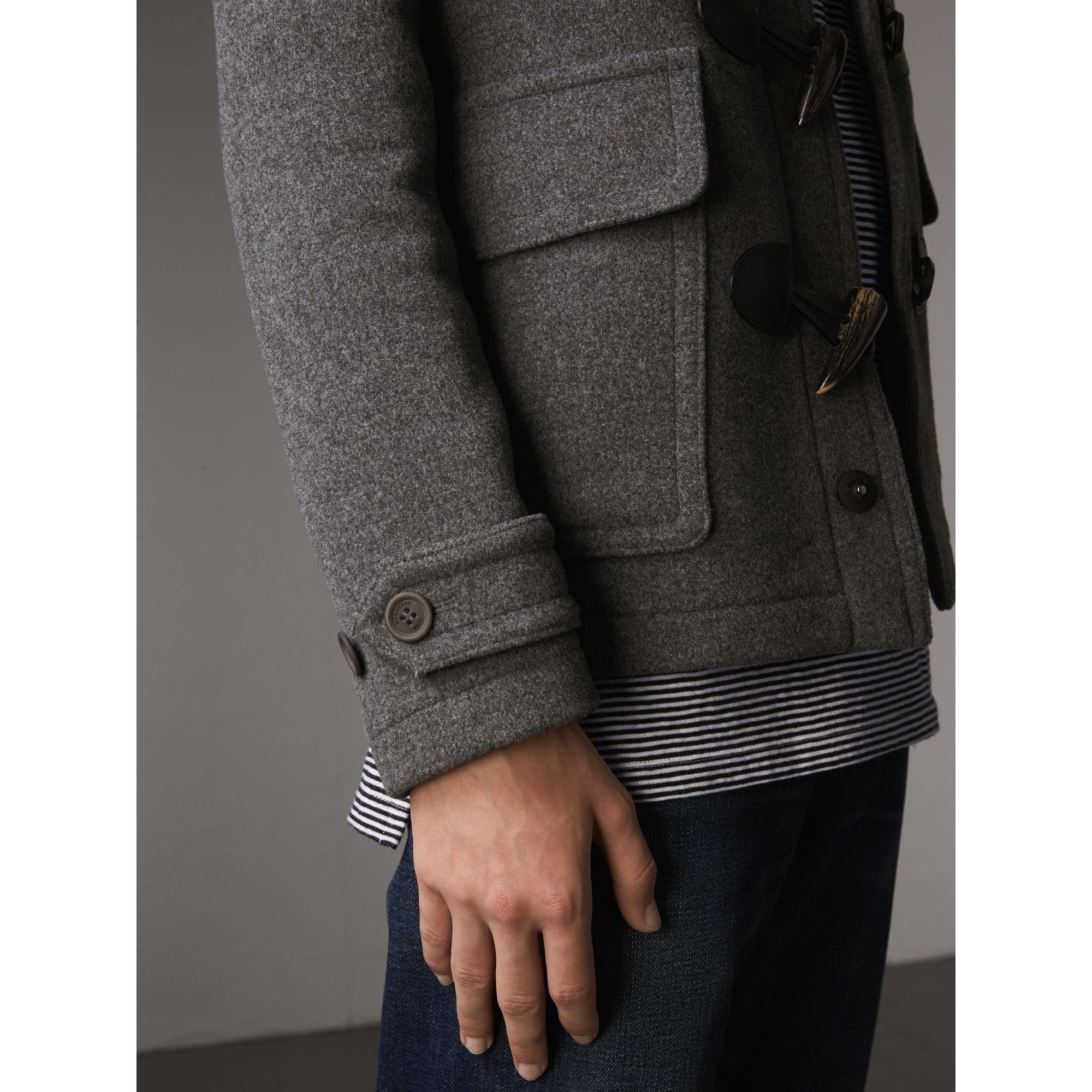 Veste duffle-coat en laine avec capuche amovible - Mid Grey Melange