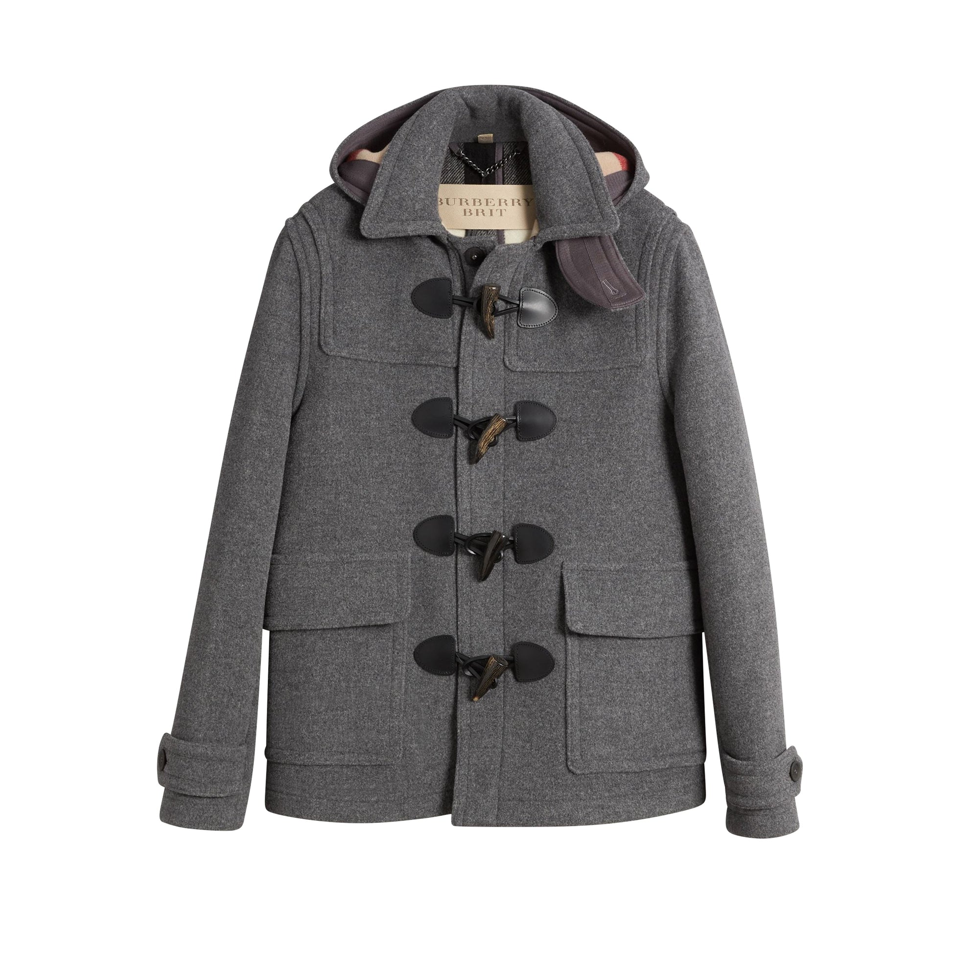 Veste duffle-coat en laine avec capuche amovible - Mid Grey Melange
