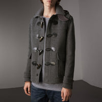 Veste duffle-coat en laine avec capuche amovible - Mid Grey Melange