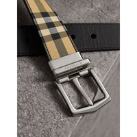 Ceinture réversible à motif Horseferry check doublée de cuir - Black