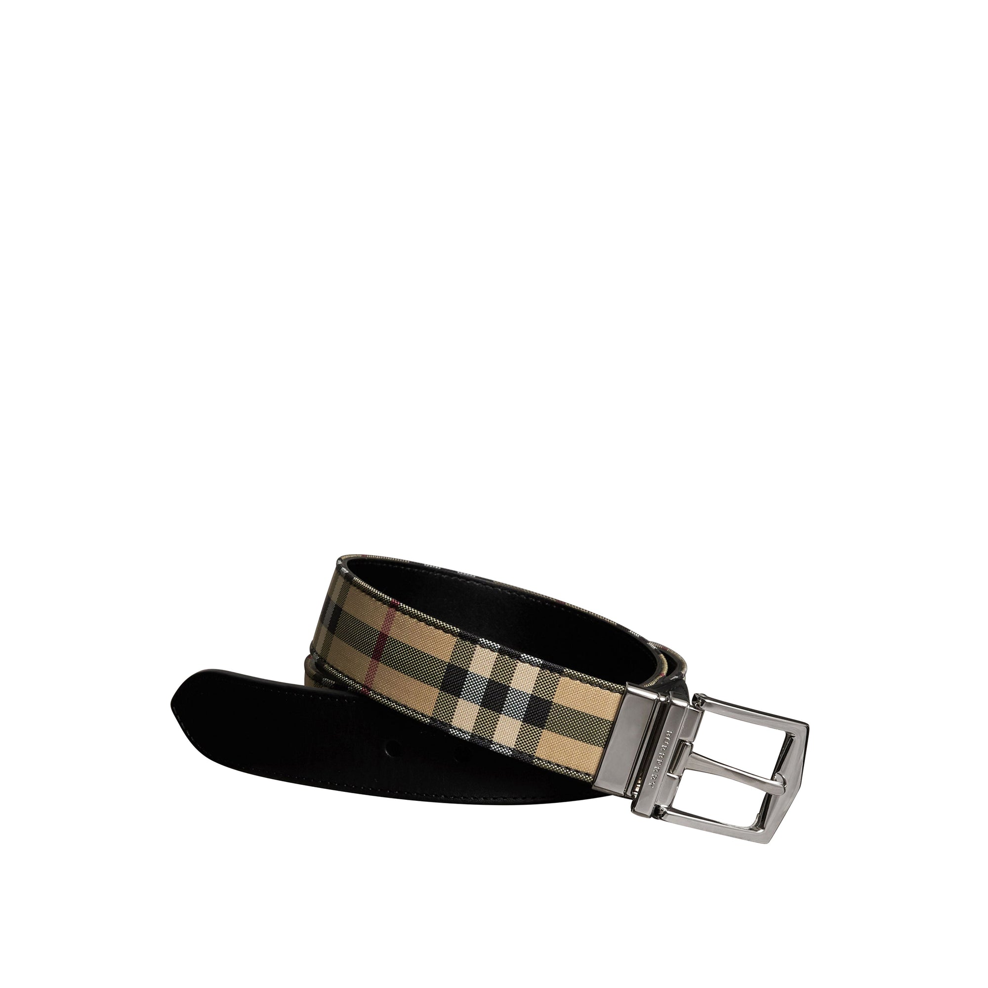 Ceinture réversible à motif Horseferry check doublée de cuir - Black