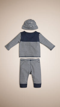 Set cadeau trois pièces en coton à rayures - Navy & White