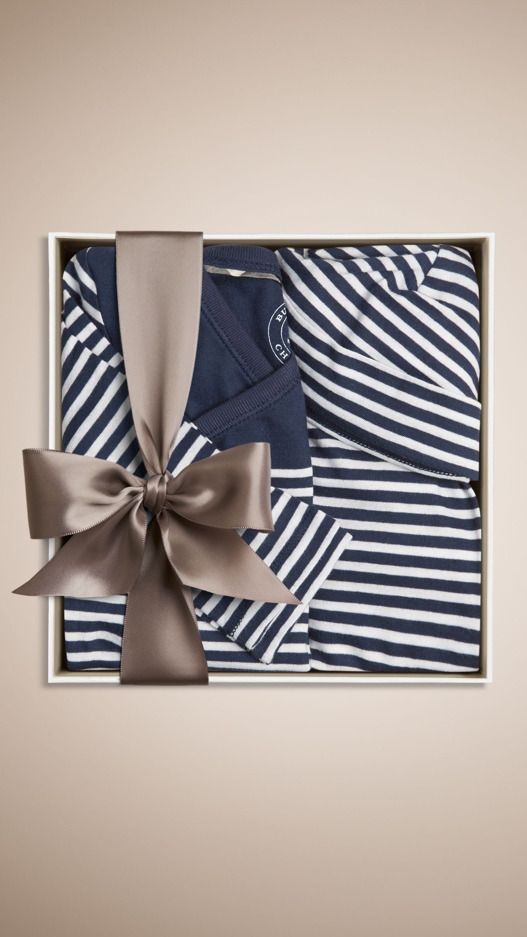 Set cadeau trois pièces en coton à rayures - Navy & White