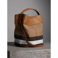Sac The Ashby moyen à motif Canvas check avec cuir - Saddle Brown