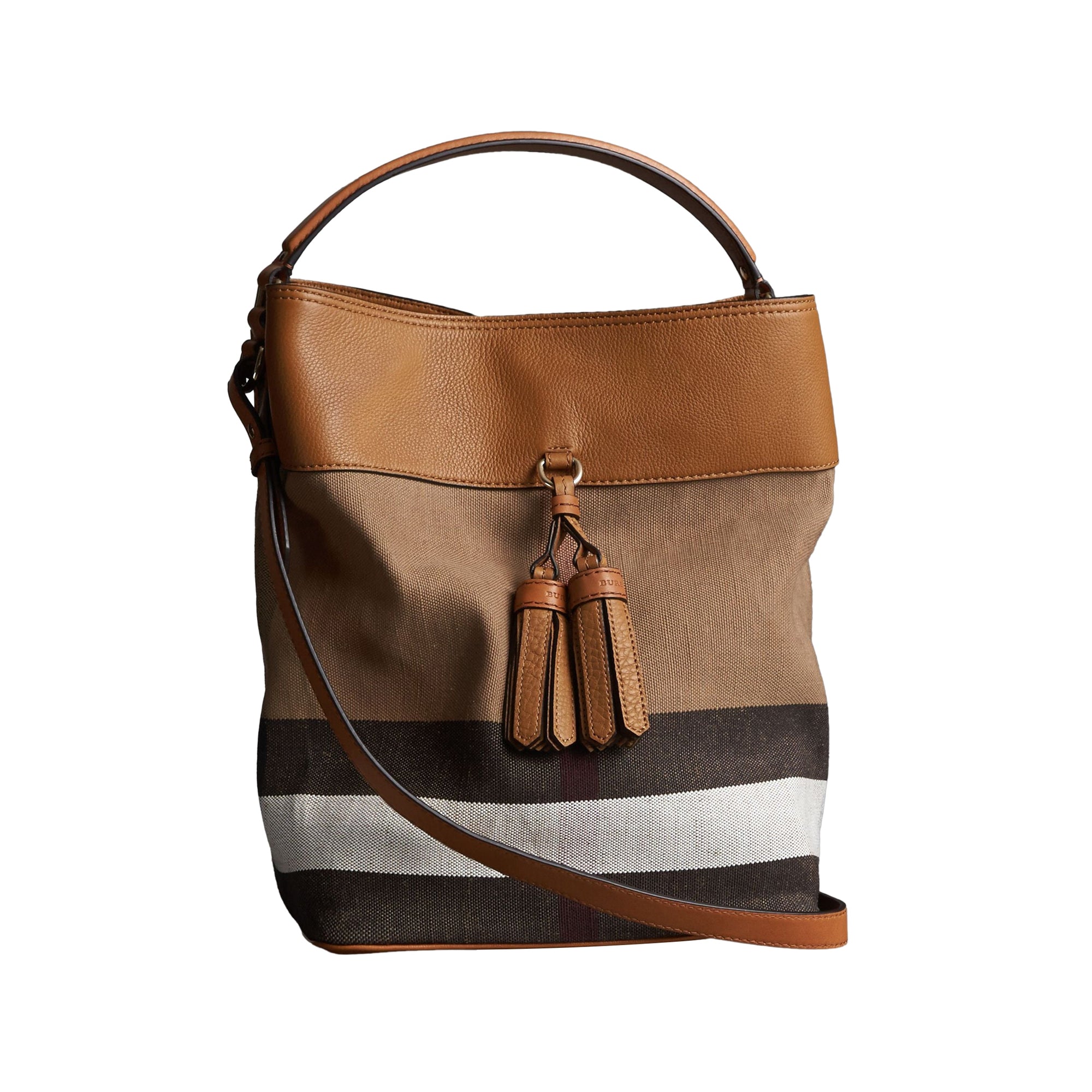 Sac The Ashby moyen à motif Canvas check avec cuir - Saddle Brown