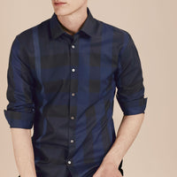 Chemise en coton à motif check - Navy