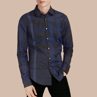 Chemise en coton à motif check - Navy