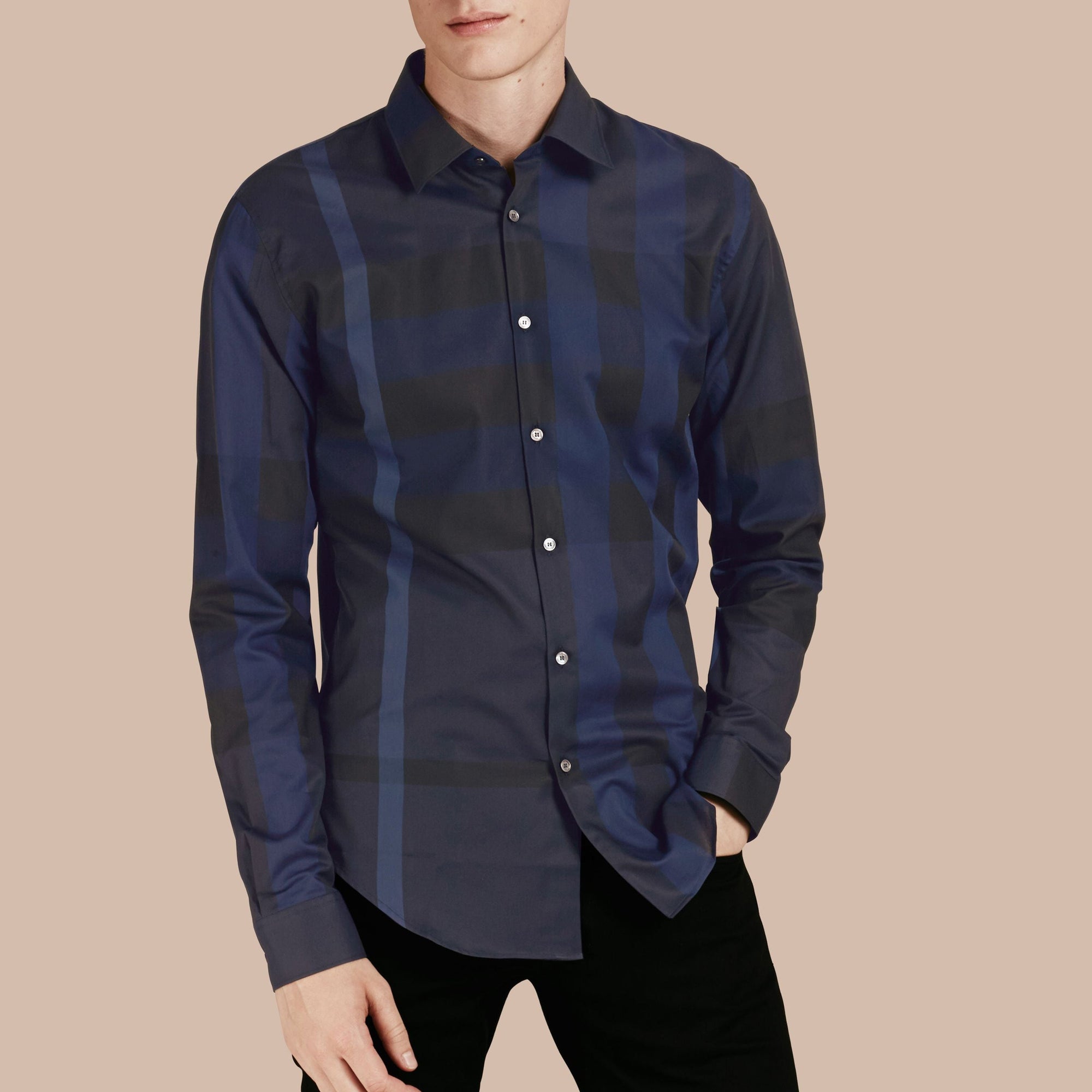 Chemise en coton à motif check - Navy