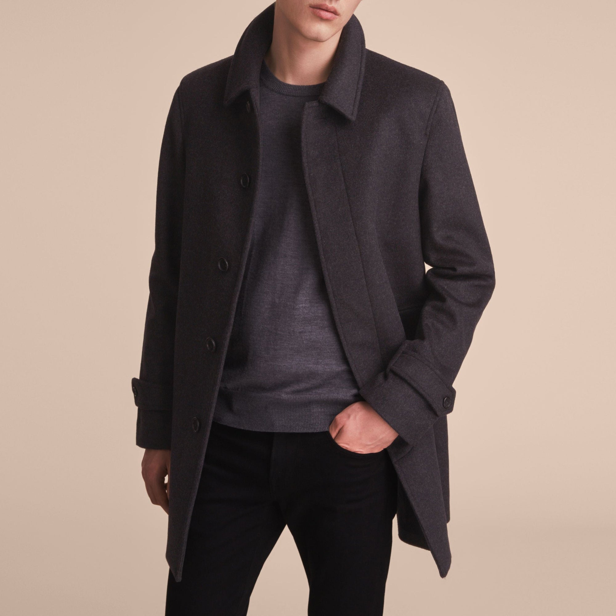 Paletot en laine vierge et cachemire - Dark Grey Melange