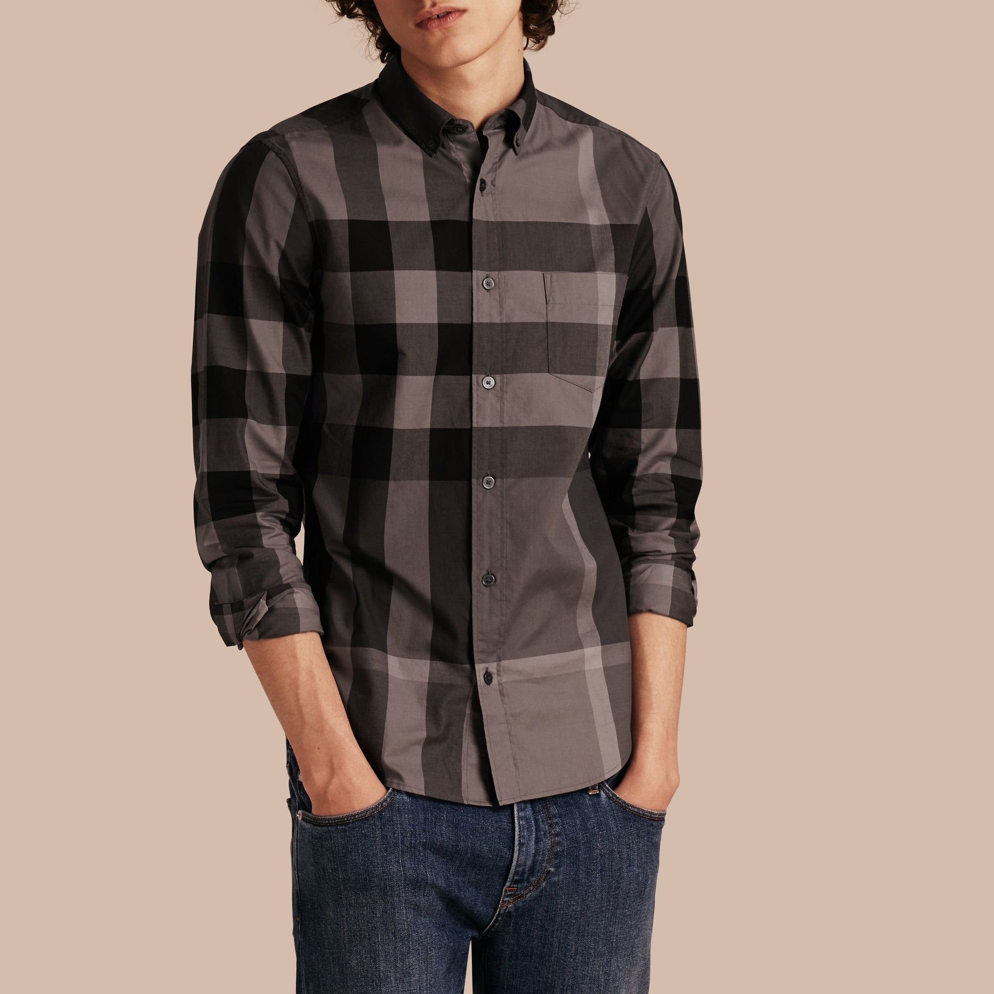 Chemise en coton à motif check - Charcoal