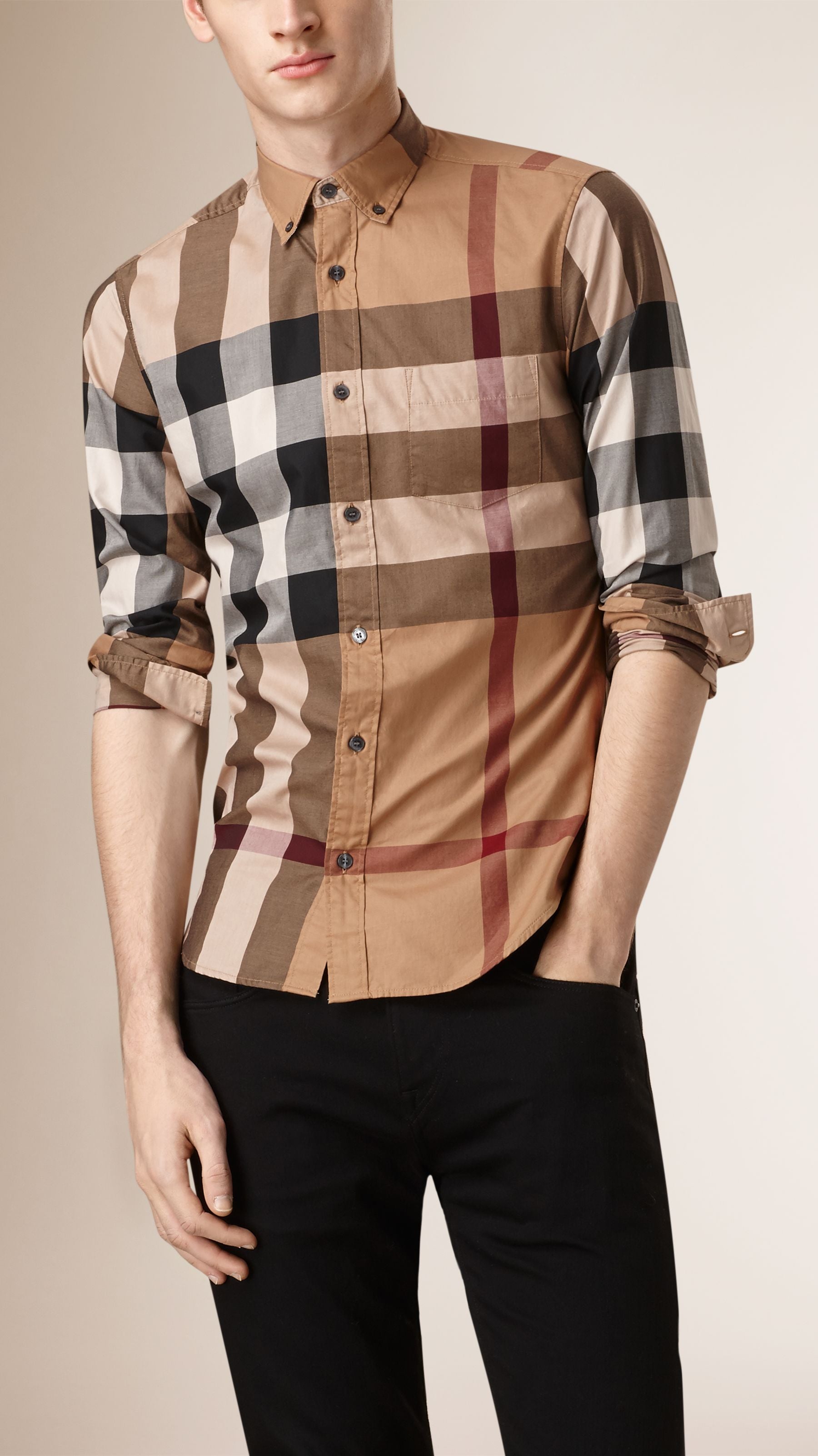 Chemise en coton à motif Giant exploded check - Camel