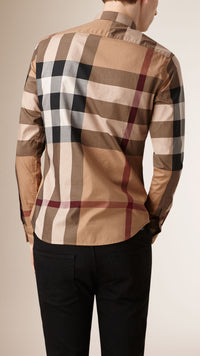 Chemise en coton à motif Giant exploded check - Camel