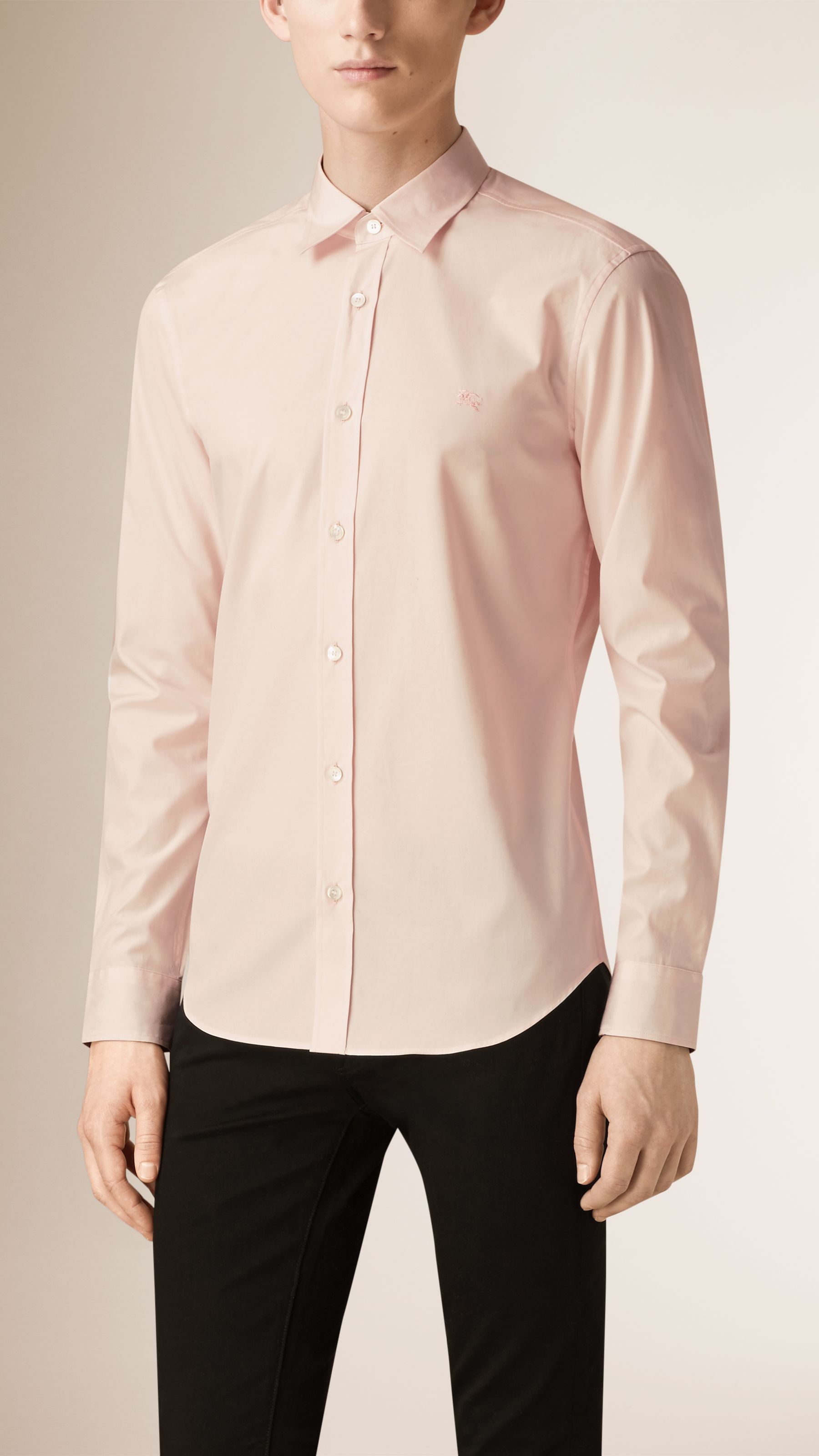 Chemise en coton extensible avec éléments check - Pale Pink