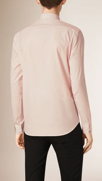 Chemise en coton extensible avec éléments check - Pale Pink