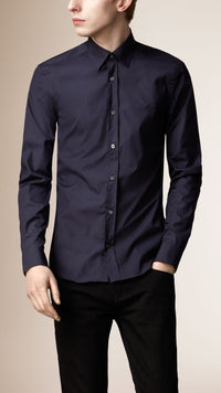 Chemise en coton extensible avec éléments check - Navy