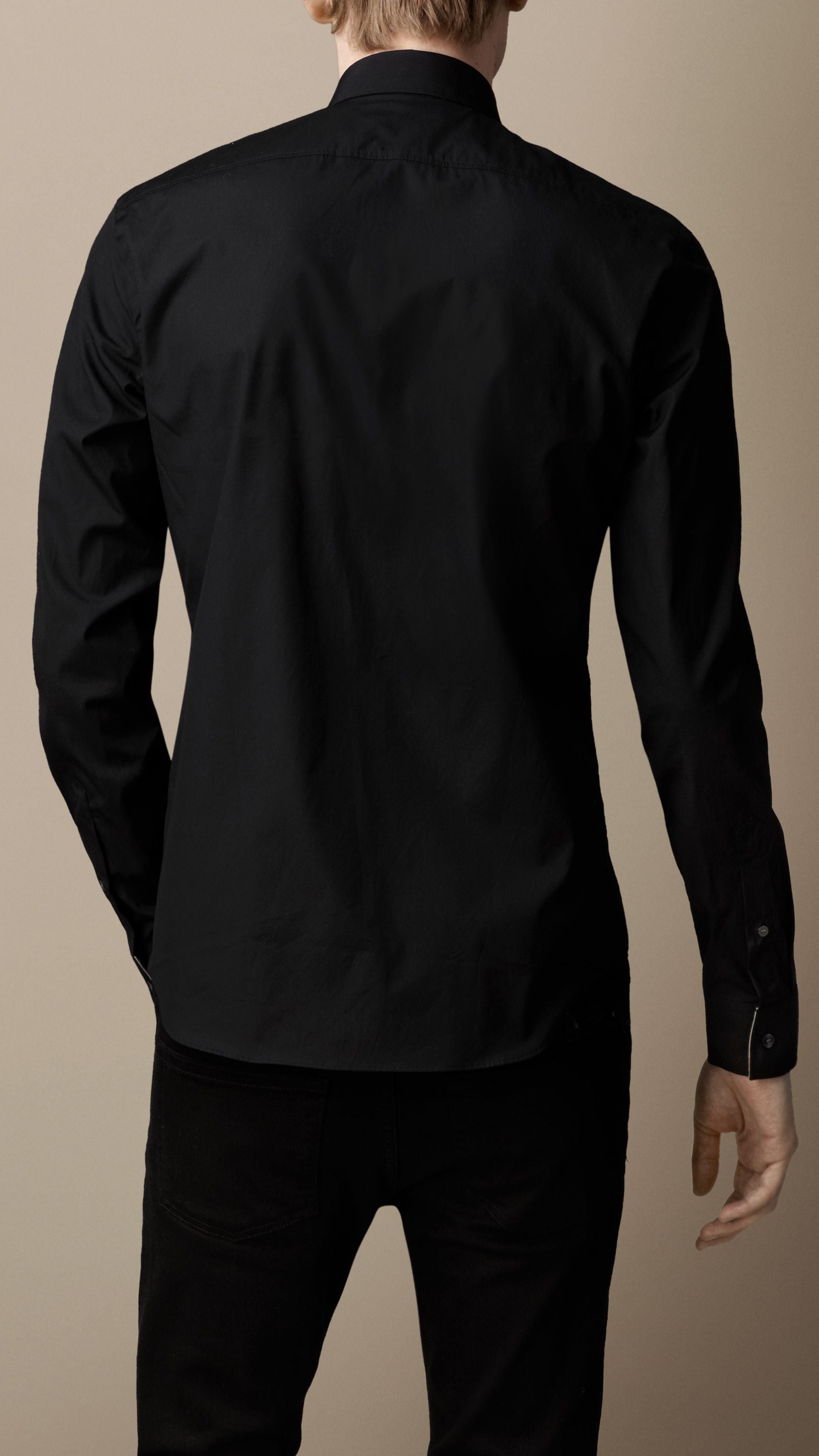 Chemise en coton extensible avec éléments check - Black