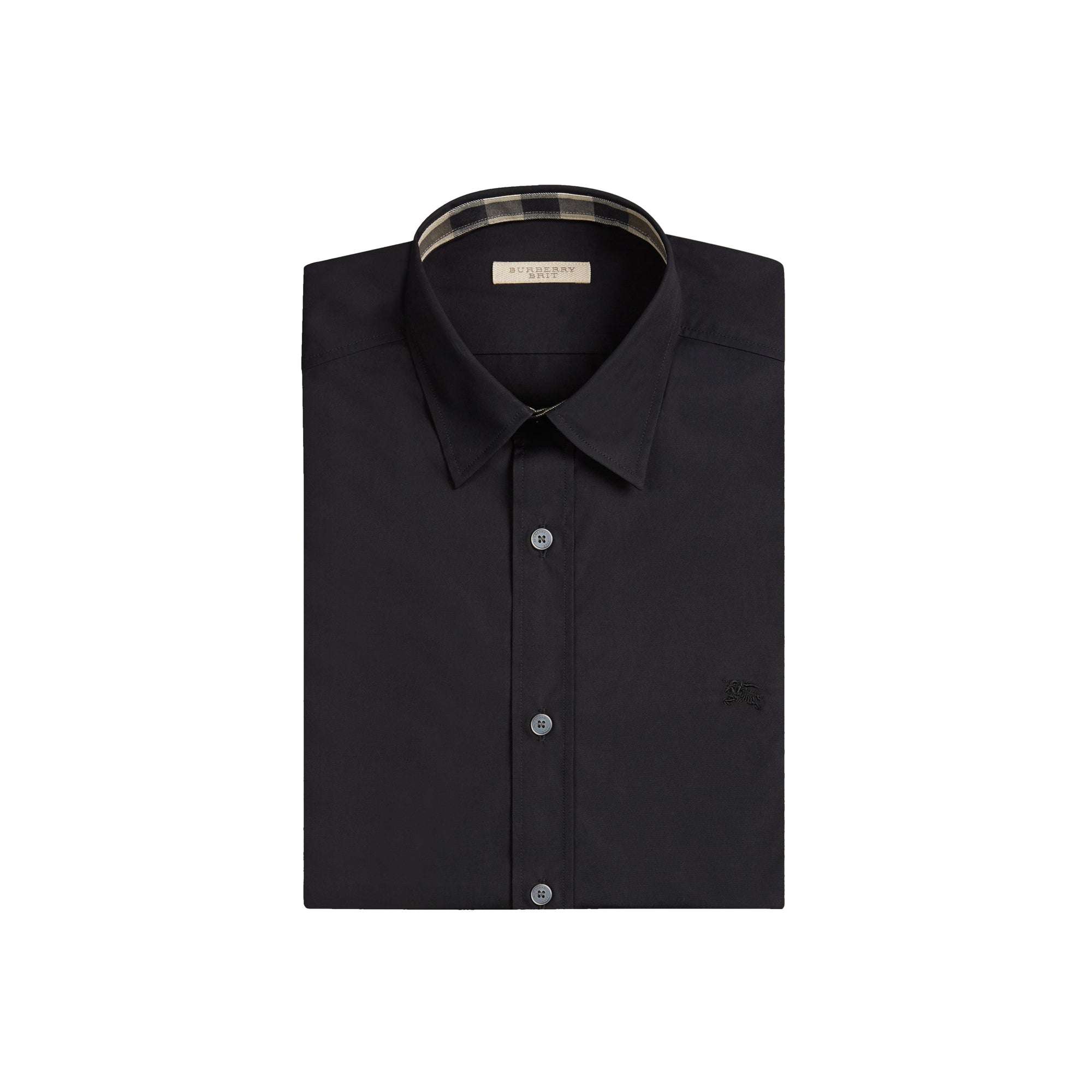 Chemise en coton extensible avec éléments check - Black