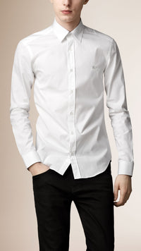 Chemise en coton extensible avec éléments check - White